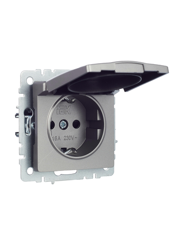 Розетка электрическая IEK BRITE BR-R16-16-K46 сталь, крупный план