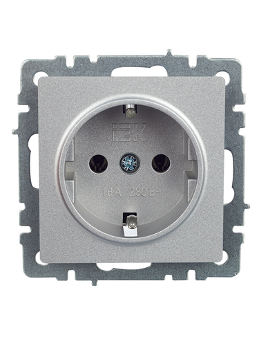 Розетка электрическая IEK BRITE BR-R11-16-K47 алюминий, крупный план