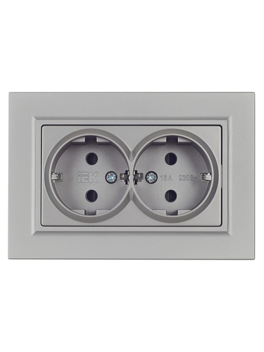Розетка электрическая IEK BRITE BR-R24-16-K46-F сталь, изображение
