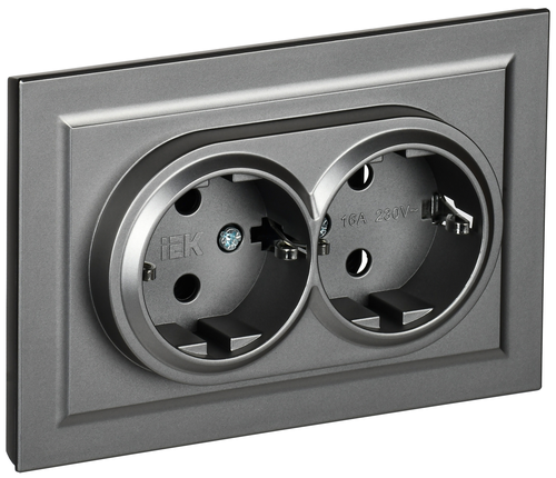 Розетка электрическая IEK BRITE BR-R24-16-K46-F сталь, фотография
