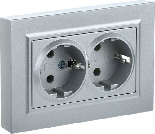 Розетка электрическая IEK BRITE BR-R24-16-K46-F сталь, изображение