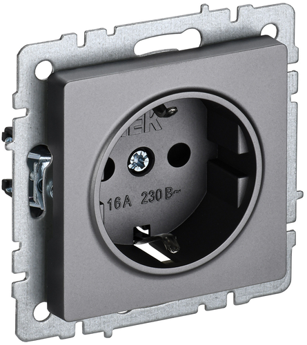Розетка электрическая IEK BRITE BR-R11-16-K46 сталь, крупный план