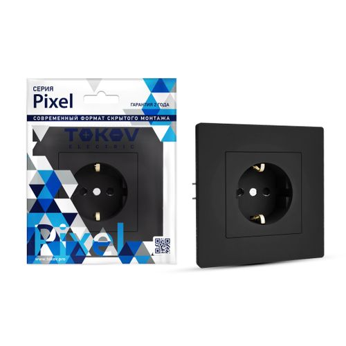 Розетка электрическая TOKOV ELECTRIC PIXEL 1792326 карбон, фотография