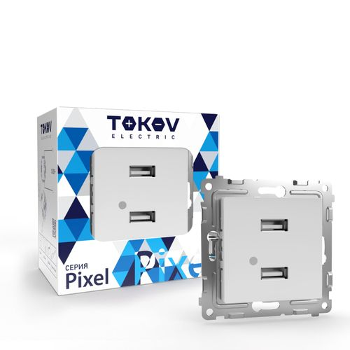 Розетка USB 2 поста TOKOV ELECTRIC PIXEL белый, фотография