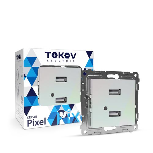 Розетка USB 2 поста TOKOV ELECTRIC PIXEL перламутр, вид