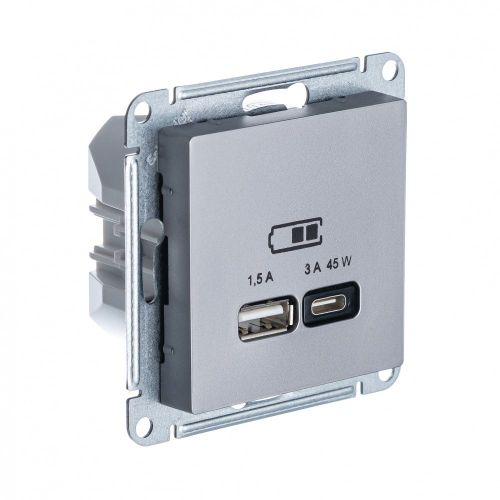 Розетка USB 1 пост Systeme Electric Atlas Design сталь, фотография