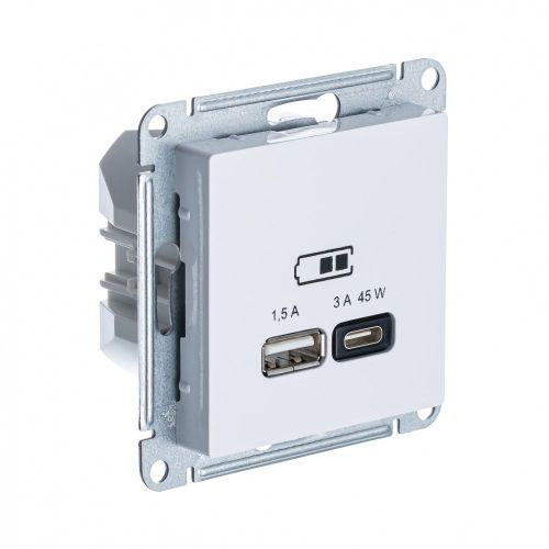 Розетка USB 1 пост Systeme Electric Atlas Design белый, детальное фото