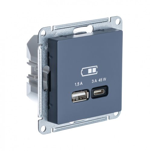 Розетка USB 1 пост Systeme Electric Atlas Design грифель, вид