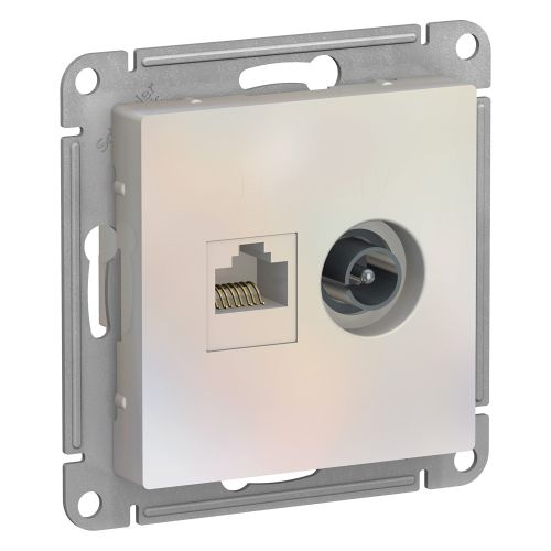Розетка TV-RJ45 2 поста Systeme Electric Atlas Design жемчужный, крупный план