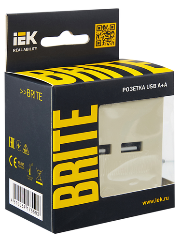 Розетка USB 1 пост IEK BRITE бежевый, крупный план