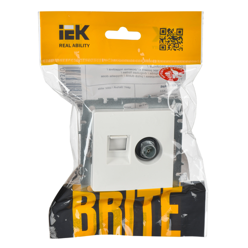 Розетка TV-RJ45 1 пост IEK BRITE белый, фото