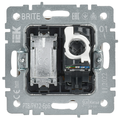 Розетка TV-RJ45 1 пост IEK BRITE белый, изображение