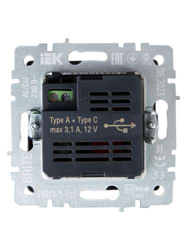 Розетка USB Type-A+C 1 пост IEK BRITE графит, детальное фото