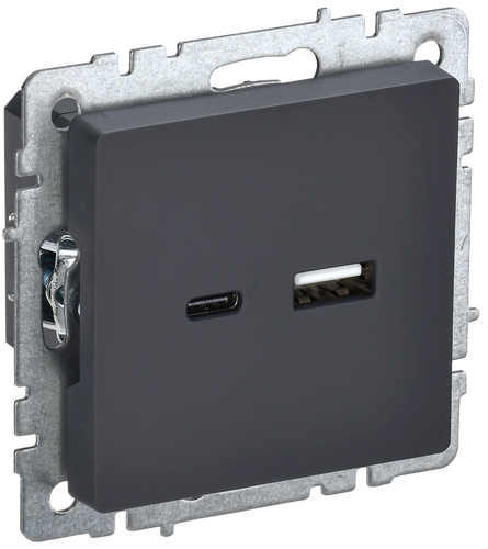 Розетка USB Type-A+C 1 пост IEK BRITE графит, детальное фото