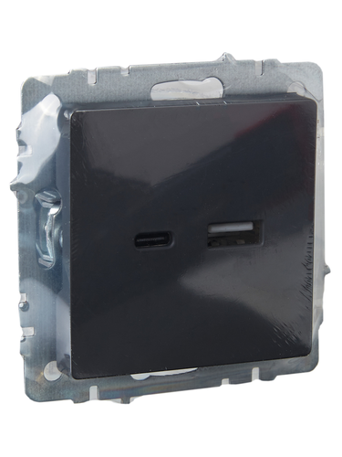 Розетка USB Type-A+C 1 пост IEK BRITE графит, фотография