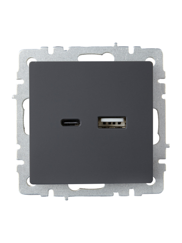 Розетка USB Type-A+C 1 пост IEK BRITE графит, фото