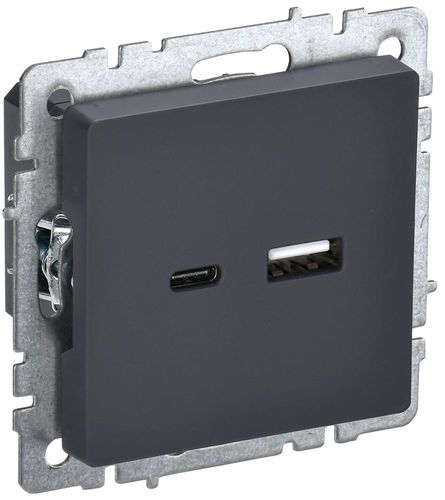 Розетка USB Type-A+C 1 пост IEK BRITE графит, крупный план