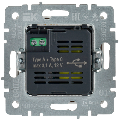 Розетка USB Type-A+C 1 пост IEK BRITE белый, изображение