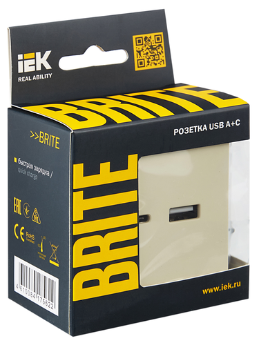 Розетка USB Type-A+C 1 пост IEK BRITE бежевый, изображение