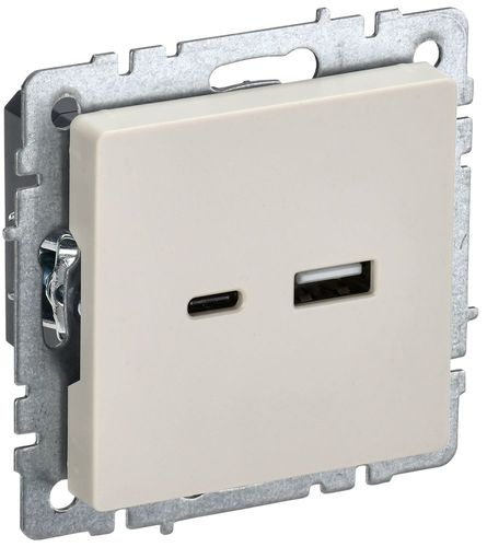 Розетка USB Type-A+C 1 пост IEK BRITE бежевый, детальное фото