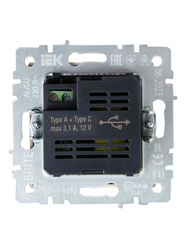 Розетка USB Type-A+C 1 пост IEK BRITE бежевый, детальное фото