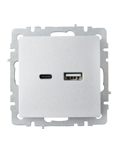 Розетка USB Type-A+C 1 пост IEK BRITE алюминий, детальное фото