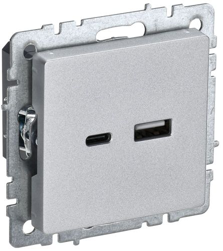 Розетка USB Type-A+C 1 пост IEK BRITE алюминий, фото