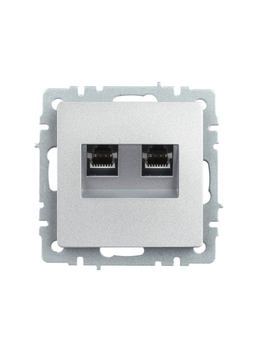 Розетка RJ-11,RJ-45 1 пост IEK BRITE алюминий, крупный план