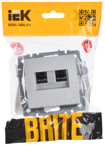 Розетка RJ-11,RJ-45 1 пост IEK BRITE алюминий, крупный план