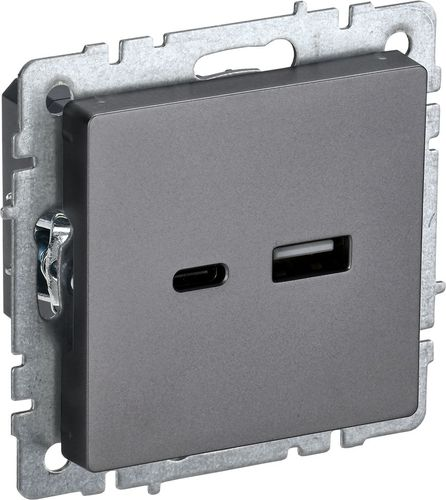 Розетка USB Type-A+C 1 пост IEK BRITE сталь, фото