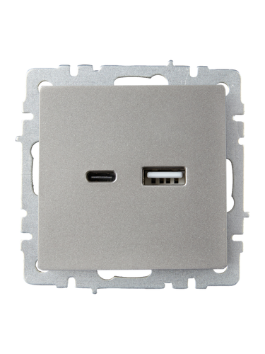 Розетка USB Type-A+C 1 пост IEK BRITE сталь, фото