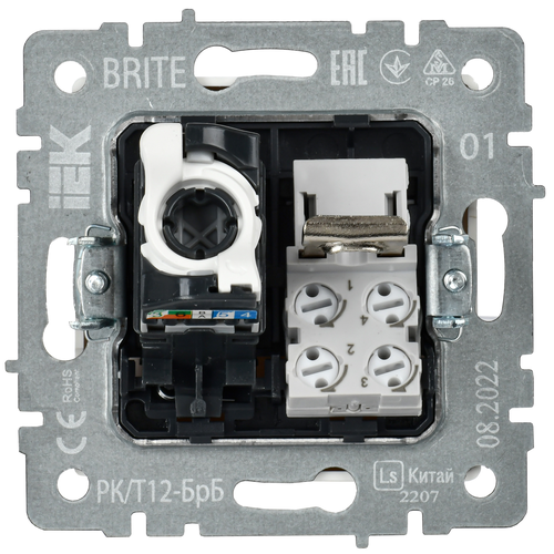 Розетка RJ-11,RJ-45 1 пост IEK BRITE белый, крупный план