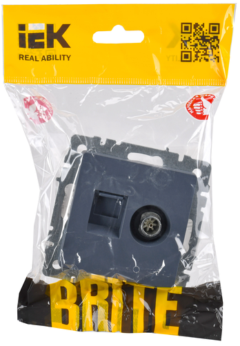 Розетка TV-RJ45 1 пост IEK BRITE маренго, крупный план
