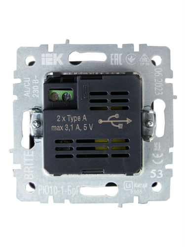 Розетка USB 1 пост IEK BRITE графит, изображение