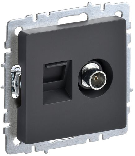 Розетка TV-RJ45 1 пост IEK BRITE графит, крупный план