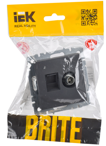 Розетка TV-RJ45 1 пост IEK BRITE графит, картинка