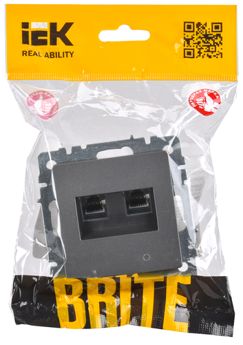 Розетка RJ-45 IEK BRITE BR-K20-1-K46 сталь, крупный план