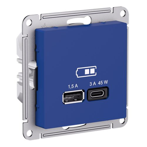 Розетка USB 1 пост Systeme Electric Atlas Design аквамарин, изображение