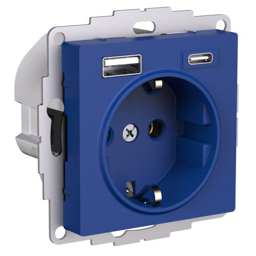 Розетка USB 2 поста Systeme Electric Atlas Design аквамарин, крупный план