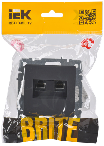Розетка RJ-11,RJ-45 1 пост IEK BRITE графит, детальное фото