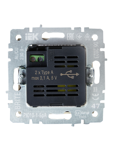 Розетка USB 1 пост IEK BRITE алюминий, изображение