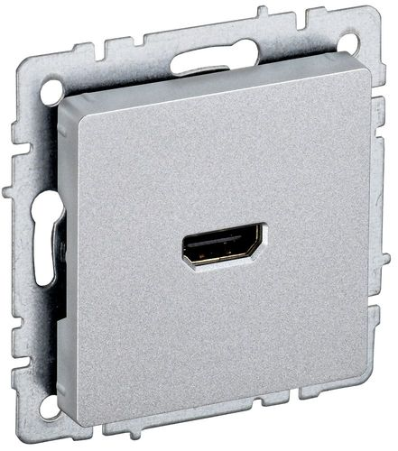 Розетка HDMI 1 пост IEK BRITE алюминий, крупный план