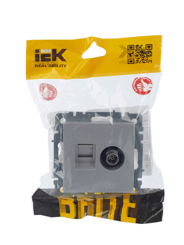 Розетка TV-RJ45 1 пост IEK BRITE алюминий, детальное фото