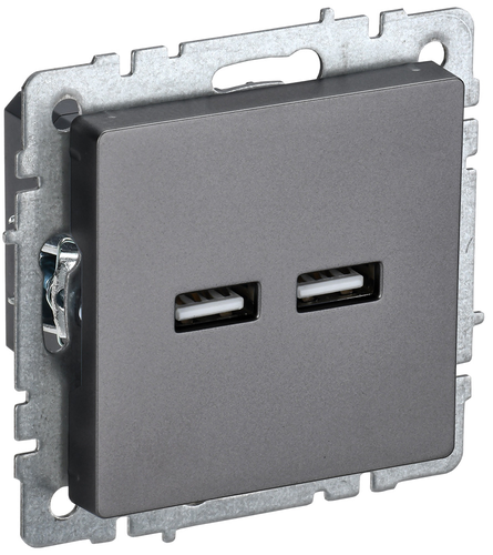 Розетка USB 1 пост IEK BRITE сталь, детальное фото