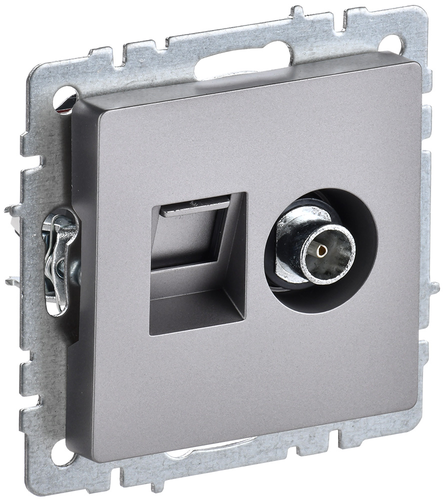 Розетка TV-RJ45 1 пост IEK BRITE сталь, изображение