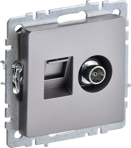 Розетка TV-RJ45 1 пост IEK BRITE сталь, фотография