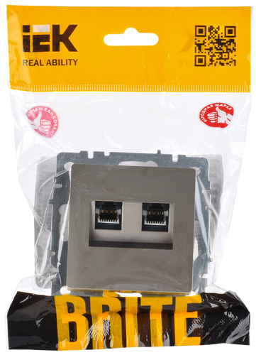 Розетка RJ-11,RJ-45 1 пост IEK BRITE сталь, детальное фото