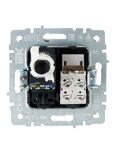 Розетка RJ-11,RJ-45 1 пост IEK BRITE сталь, крупный план