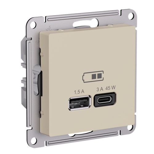 Розетка USB 1 пост Systeme Electric Atlas Design песочный, фото