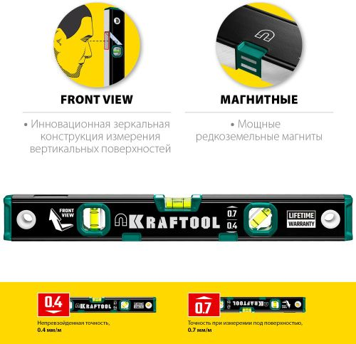 Уровень магнитный KRAFTOOL с зеркальным глазком 400 мм, изображение